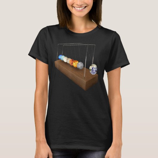 Newton's cradle pendulum planeten realistisch t-shirt (Voorkant)