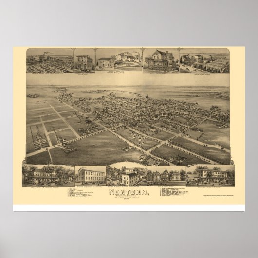 Newtown, PA Panoramic Map - 1893 Poster (Voorkant)