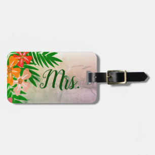 Newywed Mrs. Wife Tropical Flowers Bagagelabel