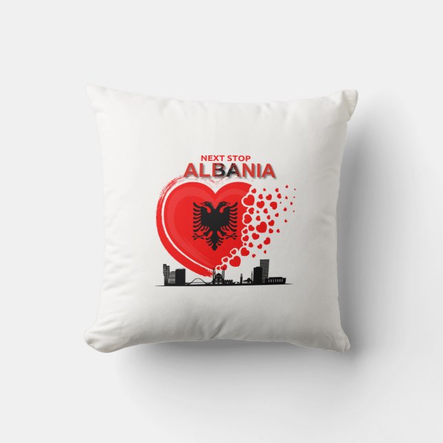 Next Stop Albania Heart Design Throw Pillow Kussen (Voorkant)