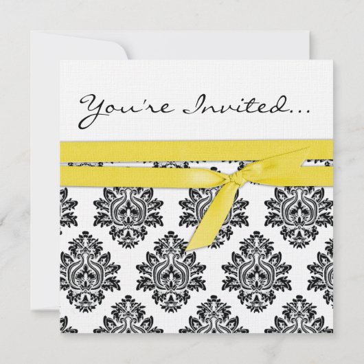 Nez blanc Damas et mariage jaune canari Invitation (Dos)