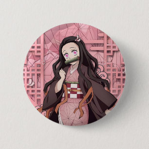 Nezuko Kamado broche van de anime Demon Slayer. Ronde Button 5,7 Cm