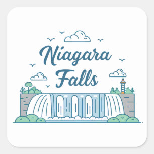 Niagara Falls Minimalistische Illustratie met Plat Vierkante Sticker