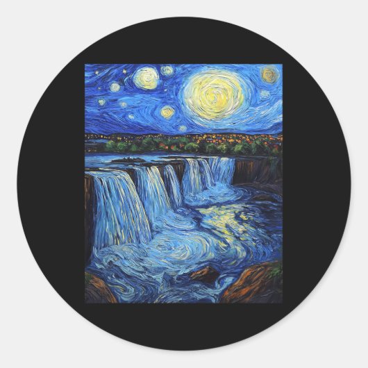Niagara Falls - Van Gogh Style - Starry Night  Ronde Sticker (Voorkant)