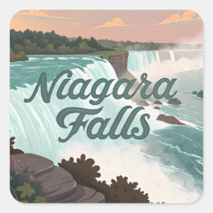 Niagara Falls Vintage Getextureerde Illustratie Vierkante Sticker