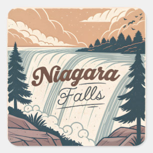 Niagara Falls Vintage Retro Reisillustratie Vierkante Sticker
