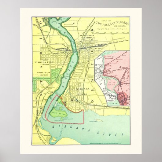 Niagara Herfsten and Vicinity  Map 1885 Poster (Voorkant)