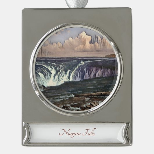 Niagara Herfsten Reizen Art Waterverf Ornament Verzilverd Banner Ornament (Voorkant)