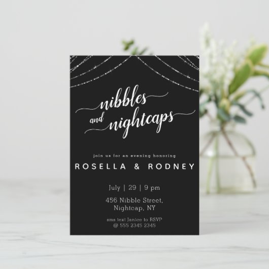 Nibbles Nightcaps Fab Engagement Party Uitnodiging (Staand voorkant)