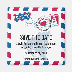 Nicaragua Air Mail Bruiloft Save the Date Magneet