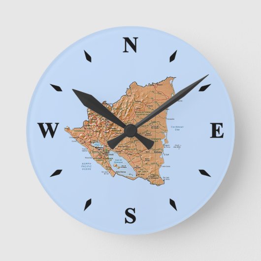 Nicaragua Map Clock Ronde Klok (Voorkant)