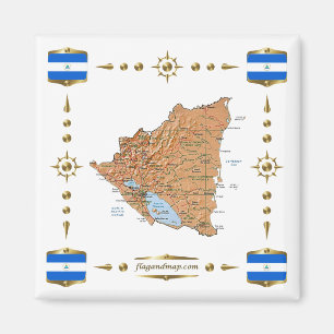 Nicaragua Map + Flags Magnet Magneet