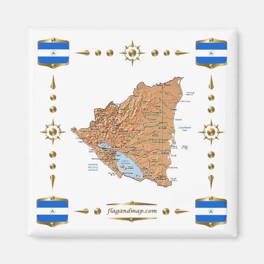 Nicaragua Map + Flags Magnet Magneet (Voorkant)