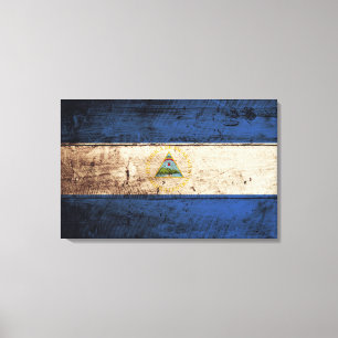 Nicaragua Vlag op de Oude Hout Grain Canvas Afdruk