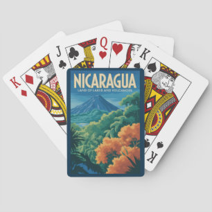 Nicaragua Vulkan Illustratie Reis Kunst Vintage Pokerkaarten