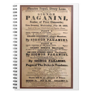 Niccolò Paganini concert poster Drury Lane London Notitieboek