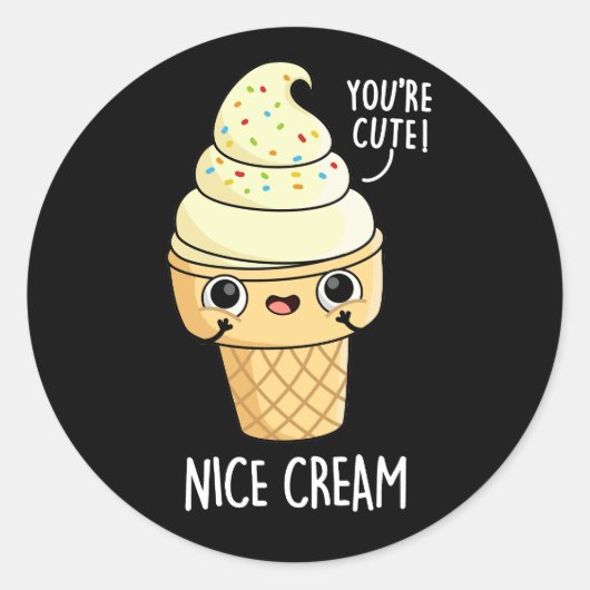 Nice Cream Funny Ice Cream Pun Dark BG Ronde Sticker (Voorkant)