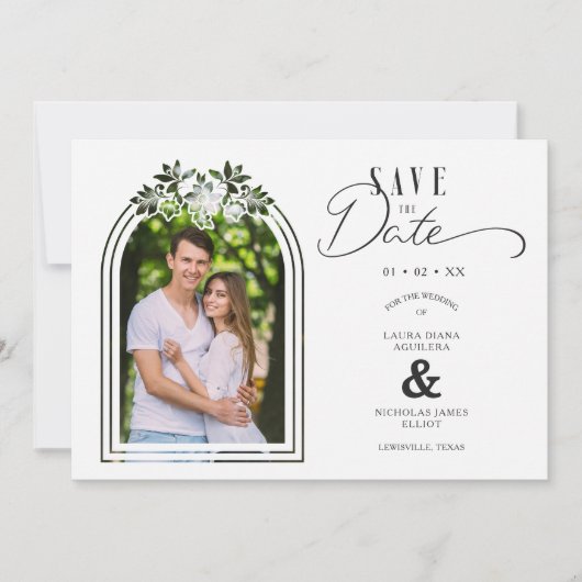 Nice Floral Arch Effect Romantic Wedding Photo Save The Date (Voorkant)