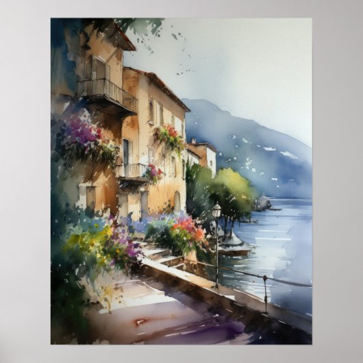 Nice France Aquarelle Paysage Art Imprimer Poster (Devant)