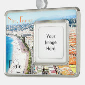 Nice France  reisversiering Verzilverd Kader Ornament (Links)