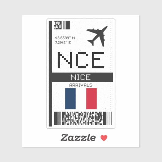 Nice, Frankrijk Boarding Pass - Luchthavenreizen Sticker (Vel)
