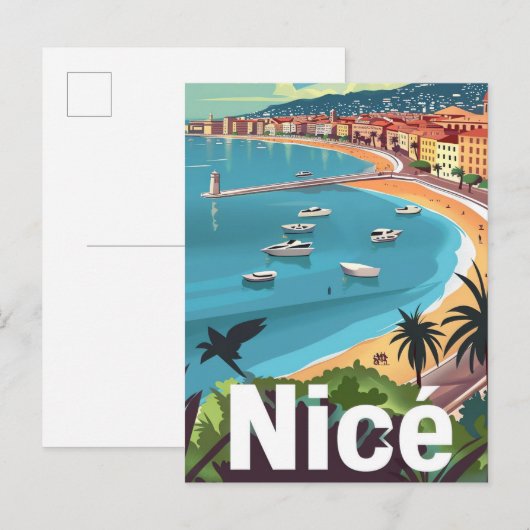 Nice Frankrijk Retro Reizen Illustratie Briefkaart (Voorkant / Achterkant)