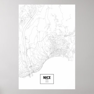 Nice, Frankrijk (zwart op wit) Poster