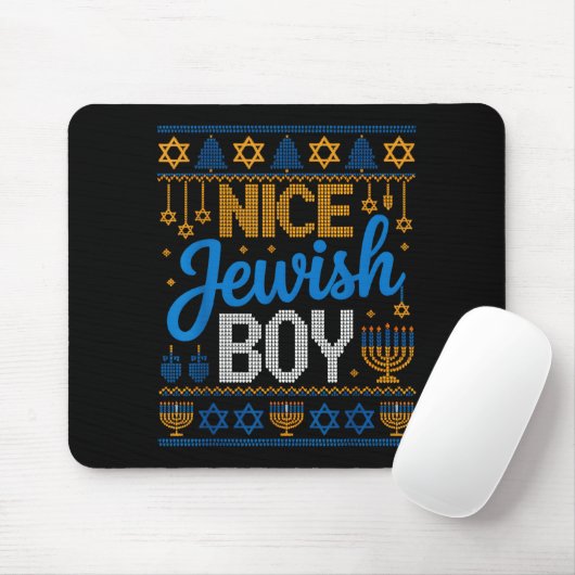 Nice Jewish Boy Hanukkah Menorah Dreidel Ugly Swea Muismat (Met muis)