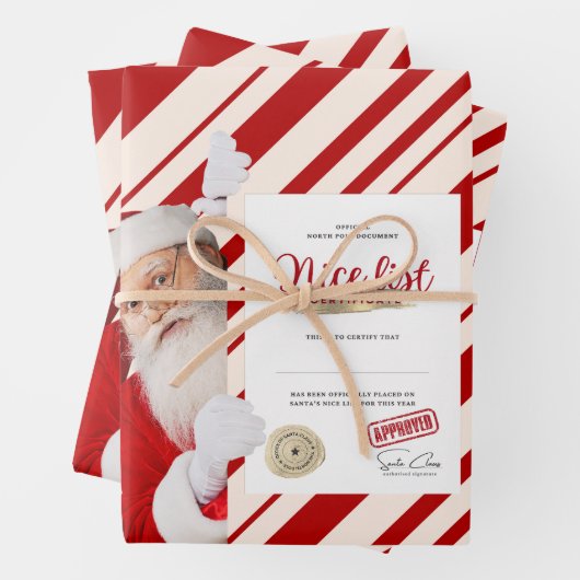 Nice List Certificaat Rode Candy Cane Stripes Inpakpapier Vel (In situ)