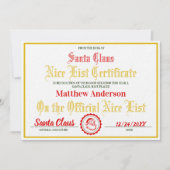 Nice List Certificaat voor Kinderen|Kerstcadeau Feestdagenkaart (Voorkant)