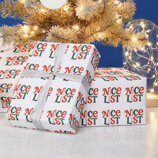 “Nice List” Kersttypografie Cadeaupapier (Feestdagen)