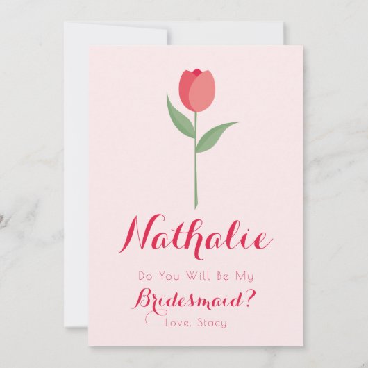 Nice Minimalist Pink Tulip Bridesmaid Proposal Kaart (Achterkant)