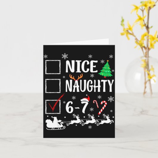 Nice Naughty 67 Funny Christmas Brainrot Six Seven Kaart (Gele Bloem)