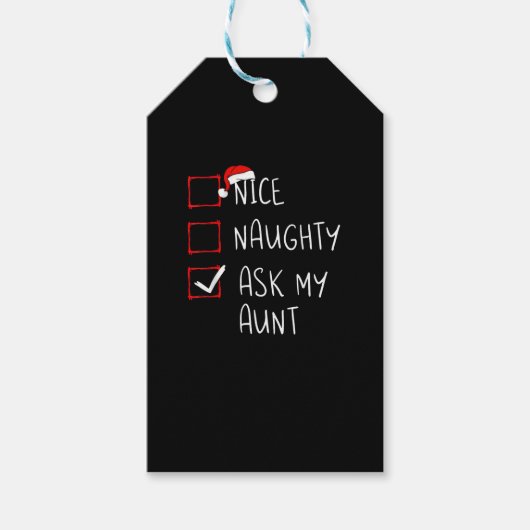 Nice Naughty Ask My Aunt Christmas List Xmas  Cadeaulabel (Voorkant)