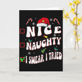 Nice Naughty I Swear I Tried Family Christmas List Kaart (Gele Bloem)