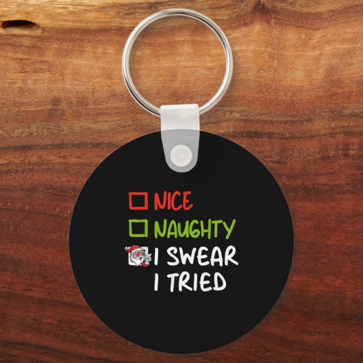 Nice Naughty I Swear I Tried Funny Christmas Pajam Sleutelhanger (Voorkant)