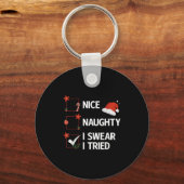 Nice Naughty I Swear I Tried Xmas Family Merry Chr Sleutelhanger (Voorkant)