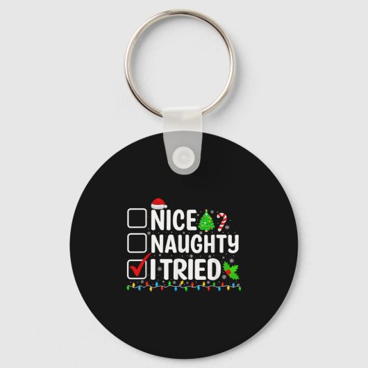 Nice Naughty I Tried Christmas List Family Xmas Pa Sleutelhanger (Voorkant)