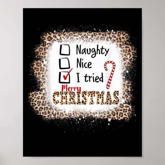 Nice Naughty I Tried Leopard Funny Christmas List Poster (Voorkant)