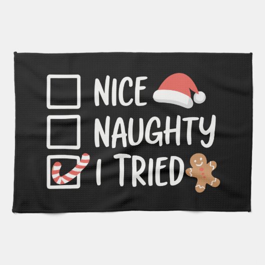 Nice Naughty I Tried Santa's Naughty List Funny Theedoek (Horizontaal)