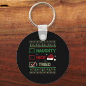 Nice Naughty I Tried Ugly Sweater Red Plaid Christ Sleutelhanger (Voorkant)