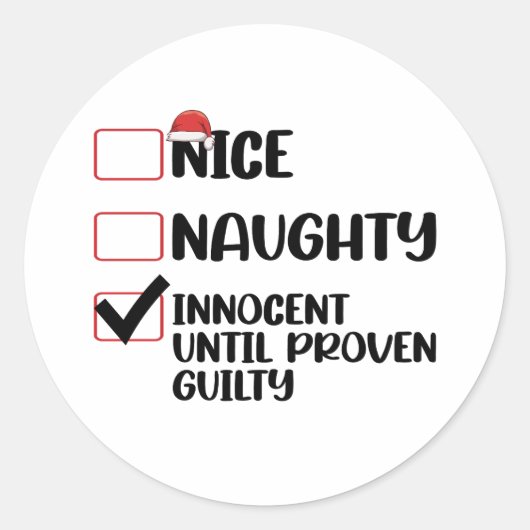 Nice Naughty Innocent tot bewezen Guilty Christma Ronde Sticker (Voorkant)