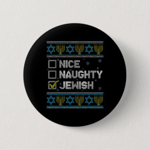 Nice Naughty Jewish Ugly Hanukkah Sweater Chanukah Ronde Button 5,7 Cm