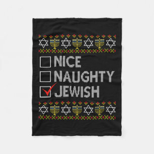 Nice Naughty Jewish Ugly Hanukkah Sweater Funny Ch Fleece Deken