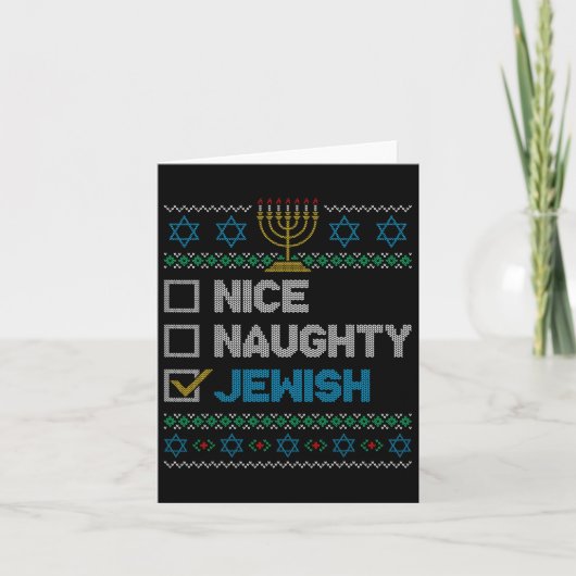 Nice Naughty Jewish Ugly KerstSweater Funny H Kaart (Voorkant)