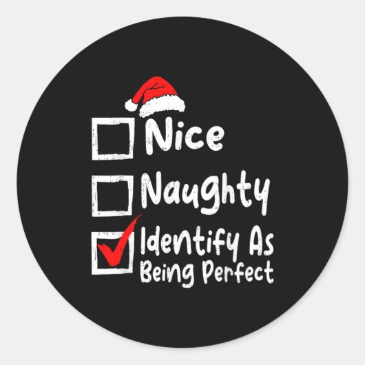 Nice Naughty Perfect Funny Christmas List Family M Ronde Sticker (Voorkant)