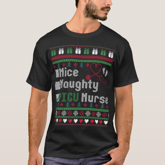 Nice Naughty PICU Nurse Funny Ugly Christmas Sweat (Devant)