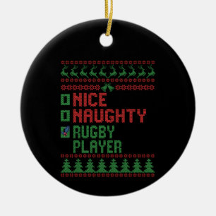 Nice Naughty Rugby Player Funny Kerstcadeau Keramisch Ornament