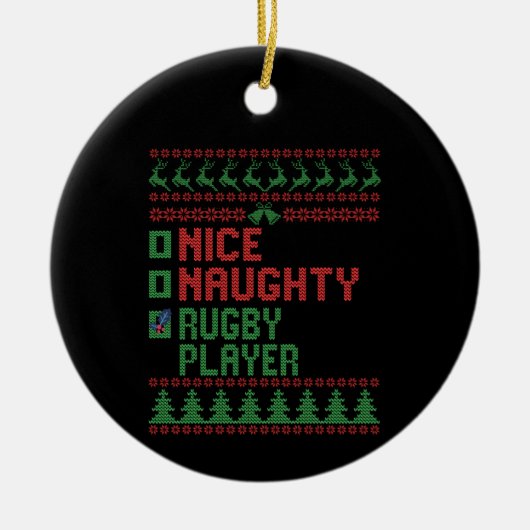 Nice Naughty Rugby Player Funny Kerstcadeau Keramisch Ornament (Voorkant)