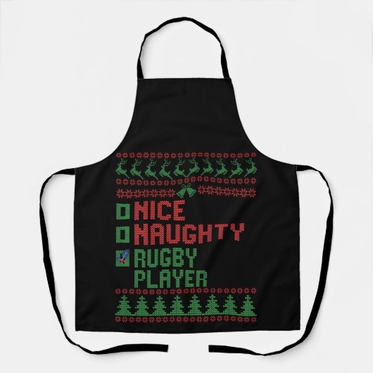 Nice Naughty Rugby Player Funny Kerstcadeau Schort (Voorkant)